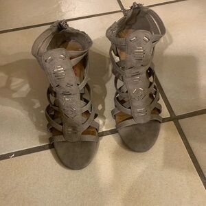 Jellypop Gray Suede Strappy Cutout Sandals